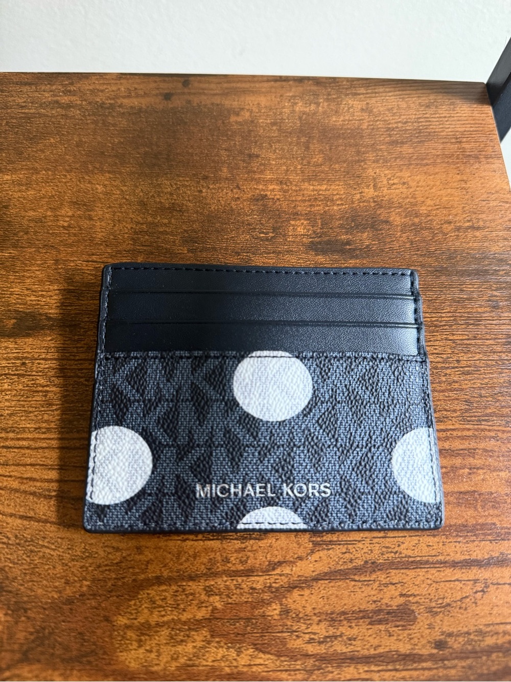 Michael Kors Navy Card Holder with White Polka Dots